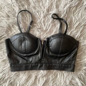 Faux Leather Bustier Top, black, size S